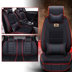 Universal Full Set Luxury 5 Seats PU Leather Front & Rear Car Seat Cover Cushion - Picture 1 of 11