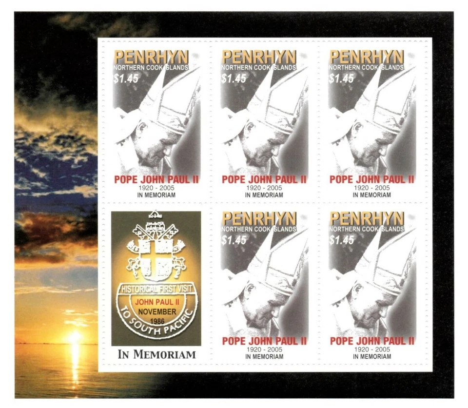 Penrhyn 2005 - Memorial Papa Juan Pablo II - Hoja de 5 estampillas Scott #467 - MNH Foto 1 de 1