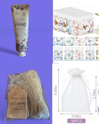 Mariposa Baby Shower Favores Loción para manos Bálsamo labial Bolsas Organza Etiquetas de papel Kraft Foto 1 de 4