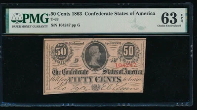 AC T-63 $0.50 1863 Confederate CSA PMG 63 EPQ - Image 1 of 2