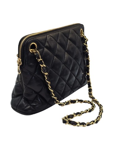 Borsa a tracolla piccola Chanel Metallasse nera in pelle di agnello trapuntata