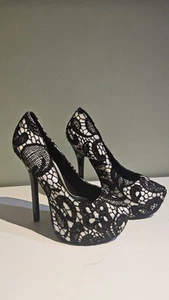 Scarpe donna Charlotte Russe nere pizzo plateau stiletto 6" tacco misura 6 - Foto 1 di 19