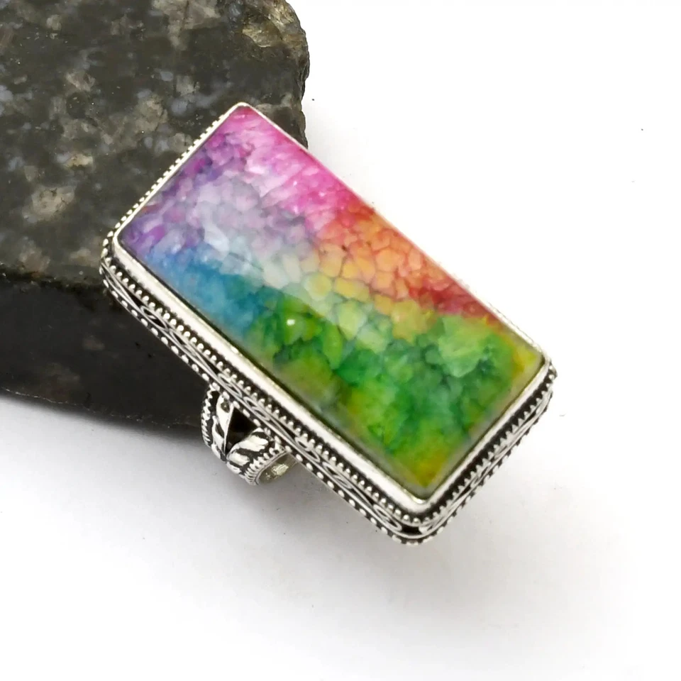 Кольцо ювелирное со старинным дизайном с радужным солнечным кварцем и драгоценными камнями размер США - 8,75 AR 41088 - Изображение 1 из 1