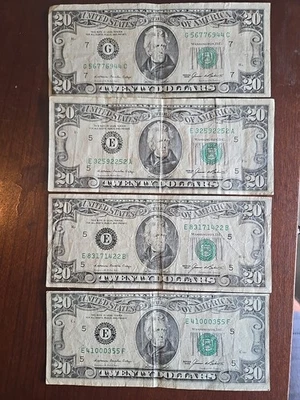 $20 Dollar bills Lot of 4 Old Design Small face 1985 Circulated - Image 1 of 4