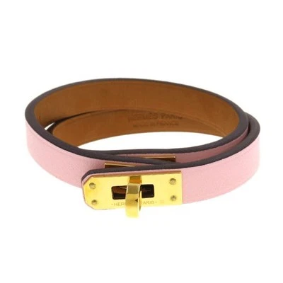 Brazalete Brazalete Hermes T2 Mini Kelly Doble Tour Cuero Rosa Ancho 9mm Sin Caja Foto 1 de 4
