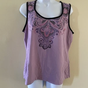 Vintage Made for Life Purple Black Paisley Tank Top Stretch Size XL Extra Large - Picture 1 of 13