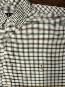 Polo Ralph Lauren Button Down Shirt Men’s 2XLT Green Blue Check Gingham Cotton - Picture 1 of 9