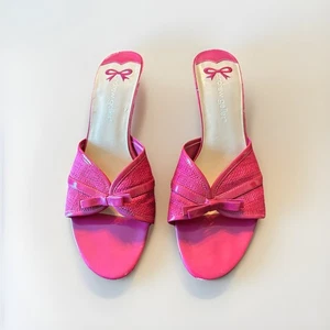 Andrew Geller Bowed Fuchsia Pink Raffia Pink Kitten Heel Sandals 8.5 M - Picture 1 of 9
