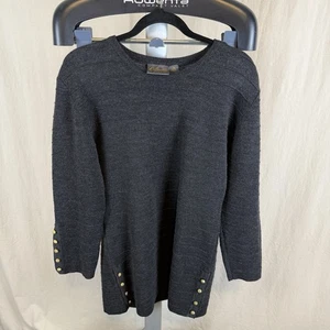 Vintage Nordstrom Gray Wool Tunic With Horizontal Texture And Gold Buttons Sz M - Picture 1 of 4