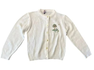 Blue Bird Little Girls Size 4 Vintage White Knit Cardigan Sweater Embroidered - Picture 1 of 6
