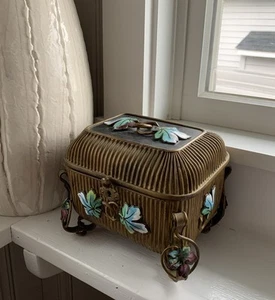 Palais Royal French Victorian Grand Tour Brass Gold Enamel Jewelry Perfum Box - Picture 1 of 19