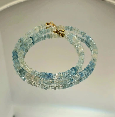 AAA+ Aguamarina Natural Facetado Cuadrado Cuentas Collar Piezas Piedra Natal Marzo  Foto 1 de 4