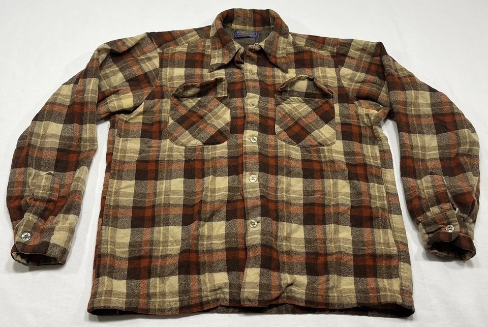 Vtg PENDLETON Shirt Women's Large Virgin Wool Plaid L/S Button Down - Flaw - Image 1 of 4