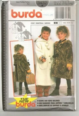RARE Pattern For Girl's Darling Fur Coat, Burda 3432, Uncut, FF Size 2-6 - Image 1 of 2