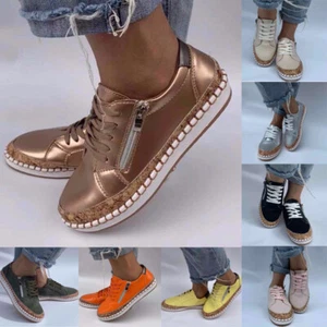 Mujeres Damas Informales Planos Cremallera Moda Tenis Deporte Caminar Correr Zapatos Talla - Imagen 1 de 100