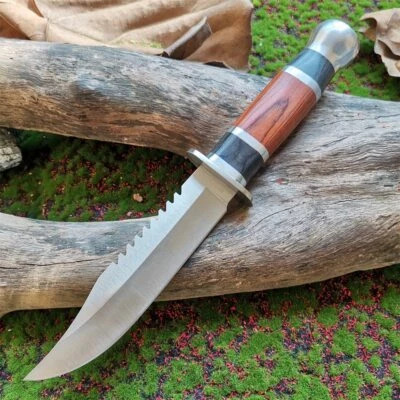 Wooden handle tactical hunting knife camping and outdoor survival essential tool - Image 1 of 4
