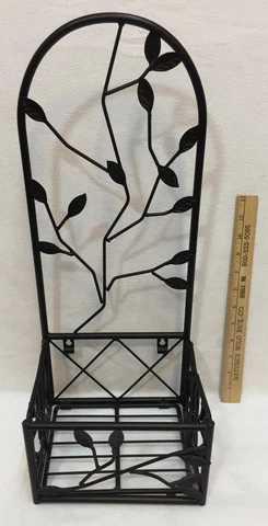 Black Wrought Iron Planter Basket Holder Folding w/ Back for Vines 20" Cover