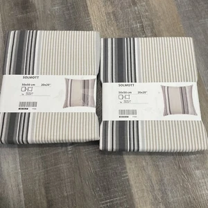 Ikea Solmott Pillow Cushion Cover Gray Stripe 20x20" New Set Of 2 Neutrals - Picture 1 of 7