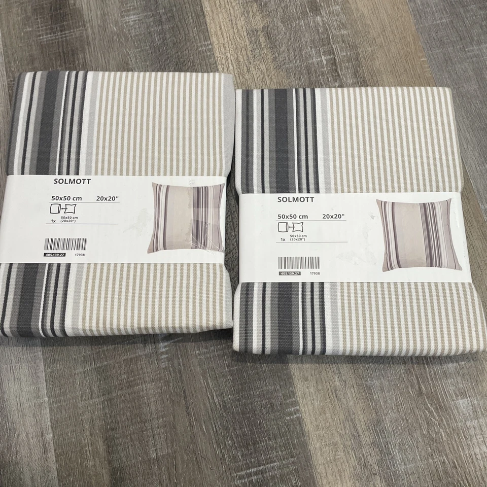 Ikea Solmott Pillow Cushion Cover Gray Stripe 20x20" New Set Of 2 Neutrals - Image 1 of 4