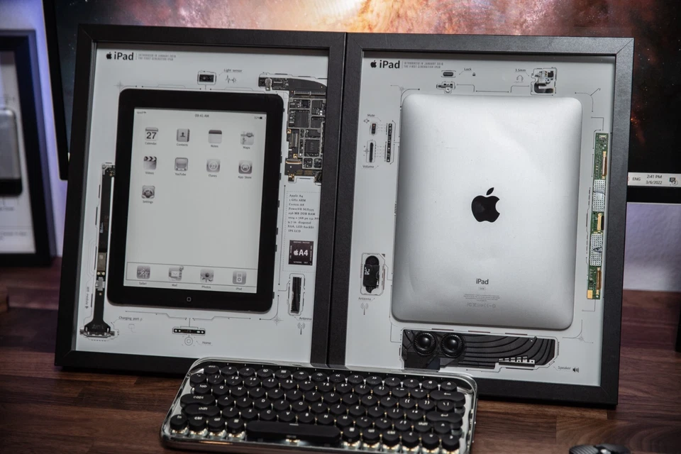 Framed Disassembled iPad 1 Art, Teardown Tablet Wall Display,Gift for Apple Fans - Image 1 of 4