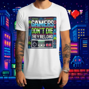 Gamers Don’t Die T-Shirt | Funny Gaming Graphic Tee | Retro Video Game Shirt - Picture 1 of 8