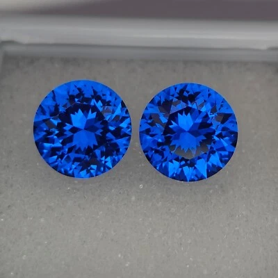 Precision Cut, Lab Blue Spinel Pair, 8 MM Round Cut Blue Spinel Pair - Image 1 of 2