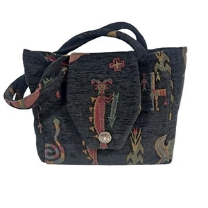Aura Creations Black Tapestry Shoulder Bag Southwest Tribal Design Tote - Picture 1 of 16