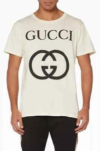 Mens Gucci White Black GG Logo Interlocking Cotton Tshirt 2XL XXL - Picture 1 of 7
