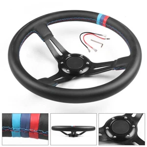 350mm 14inch Deep Dish 6 Bolt Universal Racing Steering Wheel Microfiber Leather - Picture 1 of 8