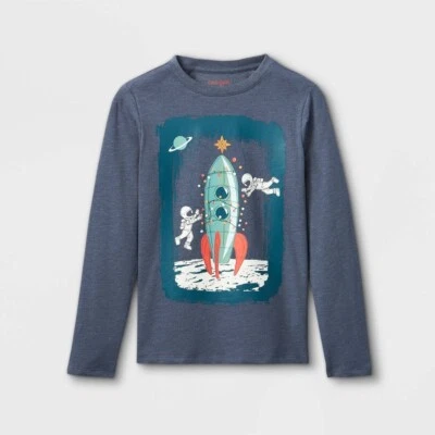 Boys' Spaceship Tree Graphic Long Sleeve T-Shirt Cat & Jack Blue XXL - Image 1 of 2