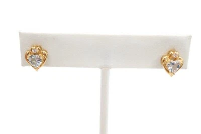 10k Yellow Gold Aquamarine CZ Heart Stud Earrings - Image 1 of 4
