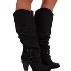 Winter Mid Heels Women Knee High Buckle Strappy Diamonds&studs Long Boots Shoes