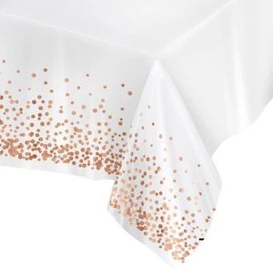 Prestee Rose Gold Plastic Table Cloth Rectangle (4 Pack), White/Rose - Picture 1 of 6