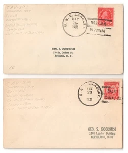 USS LANGLEY (AV-3) 1931 NORFOLK VIRGINIA & BALBOA CZ Ship Cancel Naval Covers - Picture 1 of 1
