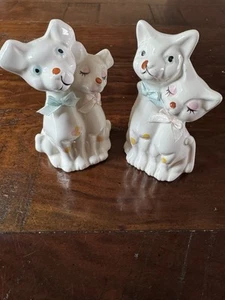 Vintage Shiah Yih Dog & Cat Figurines Wearing Ribbon Bows Boy / Girl Pair - Picture 1 of 10
