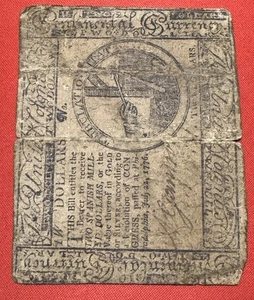 1776 Revolutionary War MONEY  Early American Banknote $2 Bill Dollars Finance - Picture 1 of 10