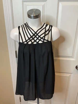Torrid Black Crepe Thin Strappy Criss-Cross Tank Top, Size 0 0 - Image 1 of 4