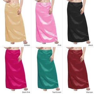 Women Petticoat Satin Underskirt Ready made In skirt Lining For Sari Lingerie - Picture 1 of 17