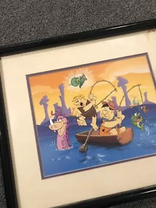 HANNA BARBARA FLINTSTONES FISHING TRIP FRED & BARNEY GAZOO DINO ART FRAMED PRINT - Picture 1 of 8