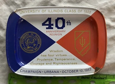Bandeja de reunión de clase 40 aniversario vintage 1962 Universidad de Illinois 1922  Foto 1 de 3