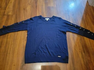 Michael Kors Navy Blue Lace Sleeve Sweater Size Large - Picture 1 of 8