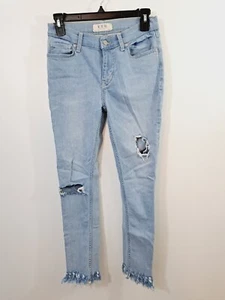 Free People Womens 26 We The Free Distressed Skinny Jeans Raw Hem Light Wash - Picture 1 of 6