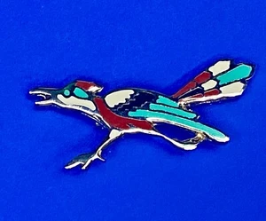 Southwestern Style Zuni Roadrunner Bird Enameled Native American Brooch Pin - Bild 1 von 11