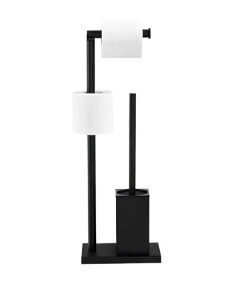 HOMION Mat Black Stainless Steel Toilet Roll Dispenser With Brush Holder Free Standing