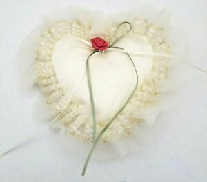 Vintage Heart Gold Lace Decorative Pin Pillow Cushion  5 1/2" x 5"