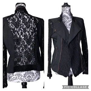 Black Lace Open Front Blazer Cropped Zipper Accents Women’s Size XL Junior - Bild 1 von 24