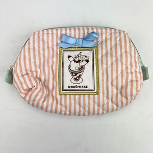 Pokemon Pokemikke Striped Makeup Bag Pouch Pikachu Nintendo Orange White - Picture 1 of 11