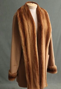 Max Mara Mink Fur Trim Made in Italy Tan Camel Hair Open Front Jacket Coat Sz 8 - Picture 1 of 18