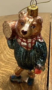 Christmas ornament blown glass bear with log & hatchet OH6824 - Picture 1 of 7