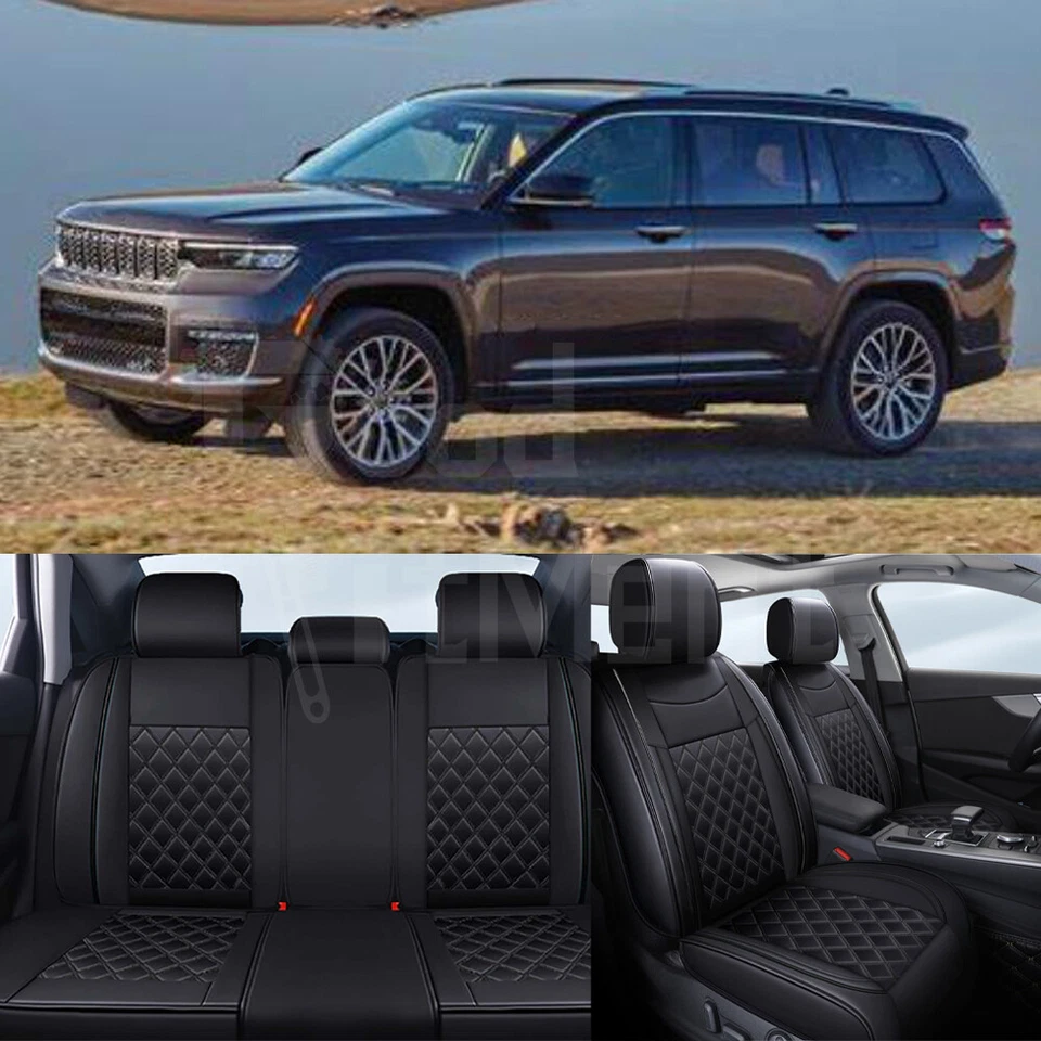 For Jeep Grand Cherokee 2007-2021 Custom Full Set Black Front & Rear Seat Covers - image 1 of 4